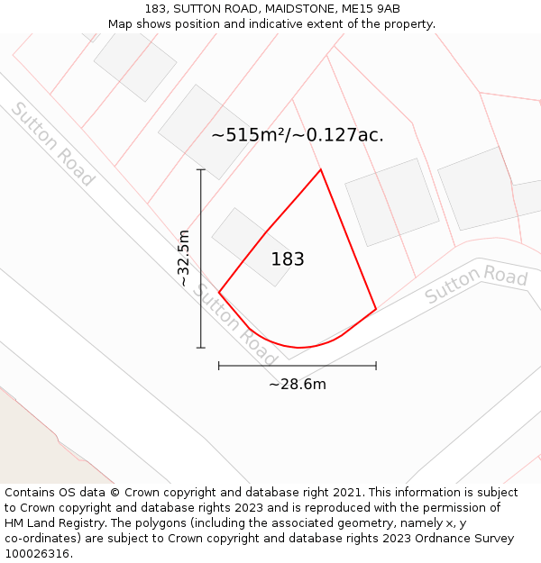 183, SUTTON ROAD, MAIDSTONE, ME15 9AB: Plot and title map