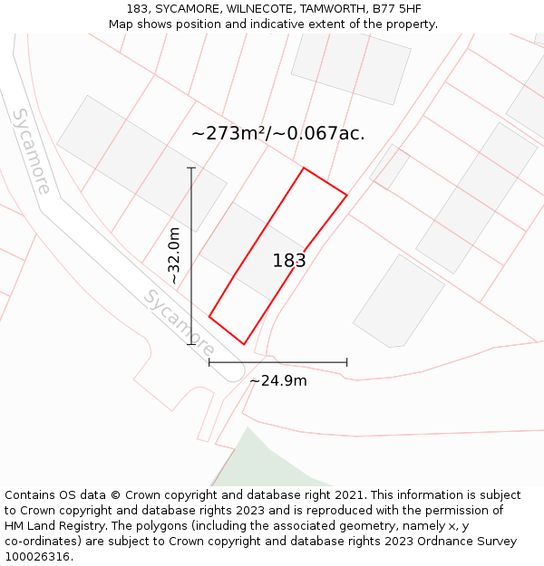 183, SYCAMORE, WILNECOTE, TAMWORTH, B77 5HF: Plot and title map