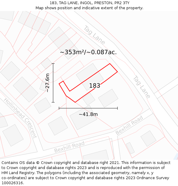 183, TAG LANE, INGOL, PRESTON, PR2 3TY: Plot and title map