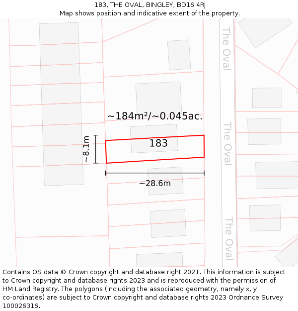 183, THE OVAL, BINGLEY, BD16 4RJ: Plot and title map