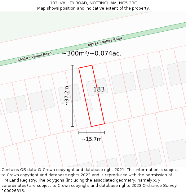 183, VALLEY ROAD, NOTTINGHAM, NG5 3BG: Plot and title map