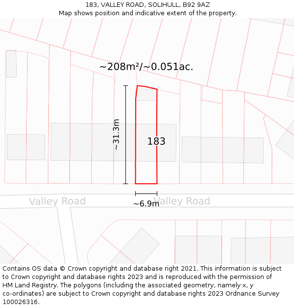 183, VALLEY ROAD, SOLIHULL, B92 9AZ: Plot and title map