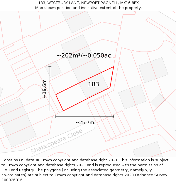 183, WESTBURY LANE, NEWPORT PAGNELL, MK16 8RX: Plot and title map