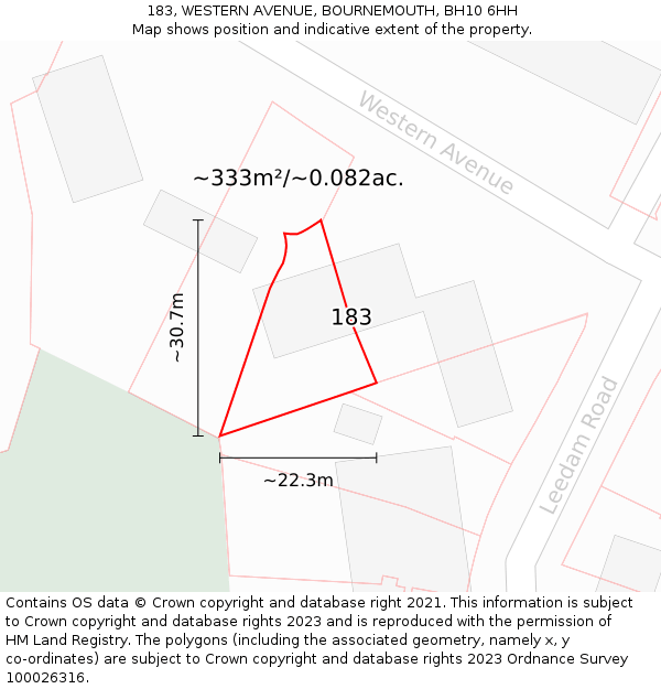 183, WESTERN AVENUE, BOURNEMOUTH, BH10 6HH: Plot and title map