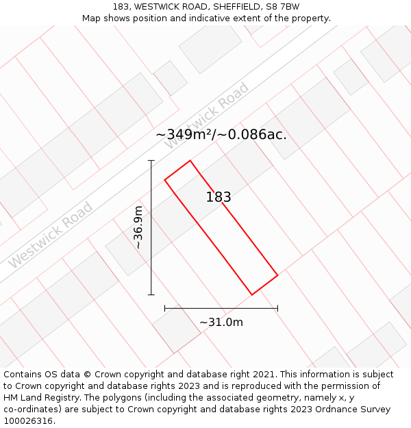 183, WESTWICK ROAD, SHEFFIELD, S8 7BW: Plot and title map