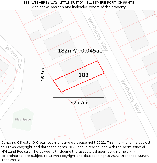183, WETHERBY WAY, LITTLE SUTTON, ELLESMERE PORT, CH66 4TG: Plot and title map