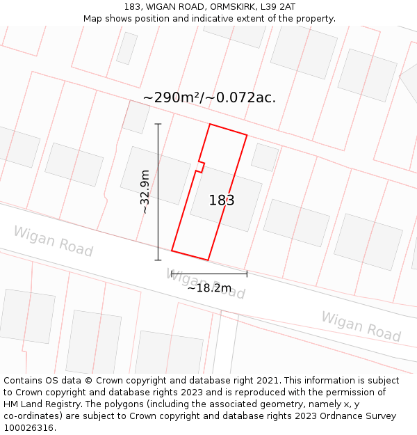 183, WIGAN ROAD, ORMSKIRK, L39 2AT: Plot and title map