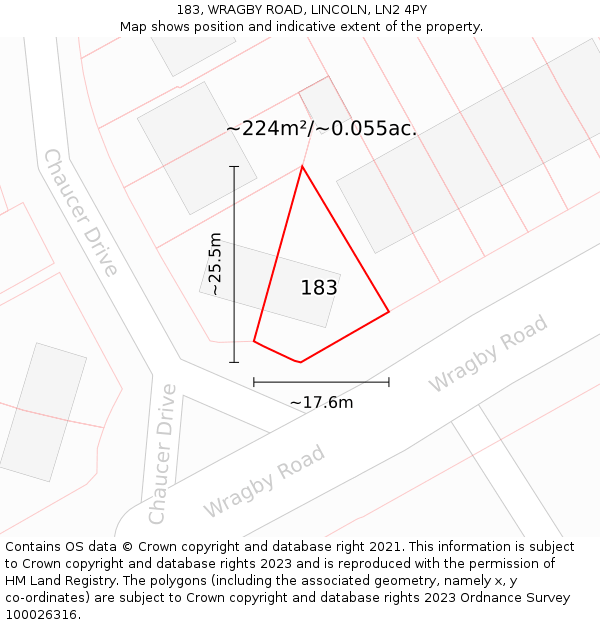 183, WRAGBY ROAD, LINCOLN, LN2 4PY: Plot and title map