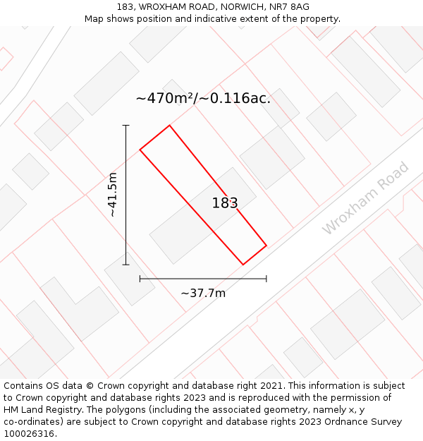 183, WROXHAM ROAD, NORWICH, NR7 8AG: Plot and title map