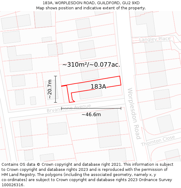 183A, WORPLESDON ROAD, GUILDFORD, GU2 9XD: Plot and title map