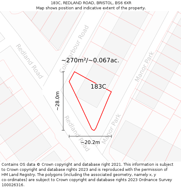 183C, REDLAND ROAD, BRISTOL, BS6 6XR: Plot and title map