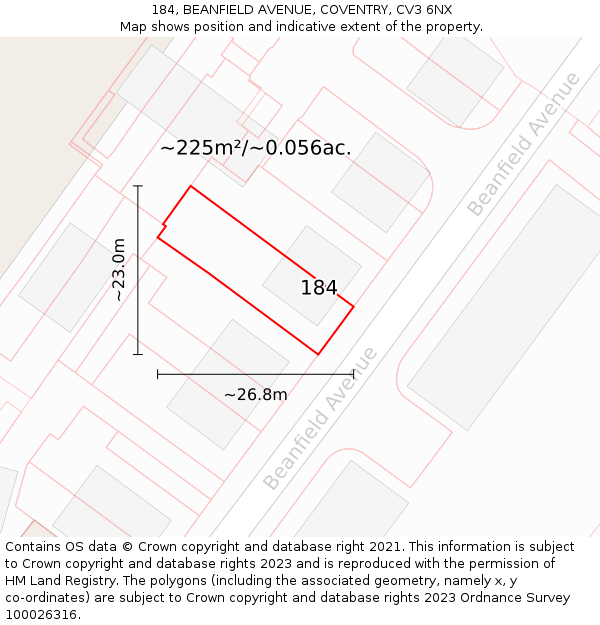 184, BEANFIELD AVENUE, COVENTRY, CV3 6NX: Plot and title map