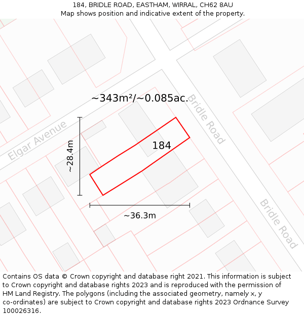 184, BRIDLE ROAD, EASTHAM, WIRRAL, CH62 8AU: Plot and title map