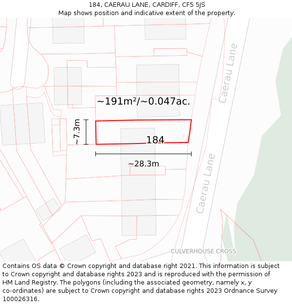 184, CAERAU LANE, CARDIFF, CF5 5JS: Plot and title map