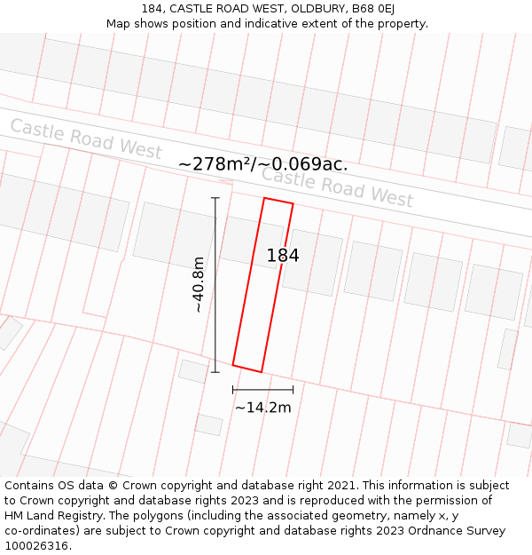 184, CASTLE ROAD WEST, OLDBURY, B68 0EJ: Plot and title map