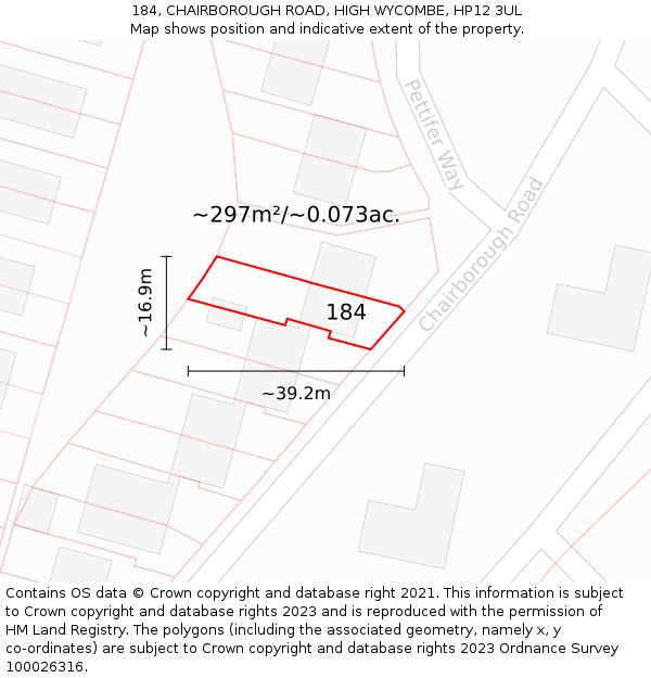 184, CHAIRBOROUGH ROAD, HIGH WYCOMBE, HP12 3UL: Plot and title map
