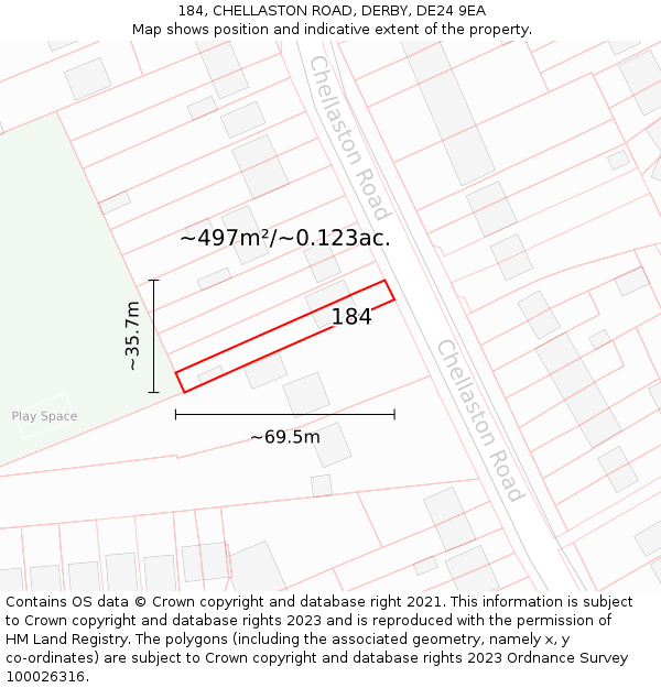 184, CHELLASTON ROAD, DERBY, DE24 9EA: Plot and title map