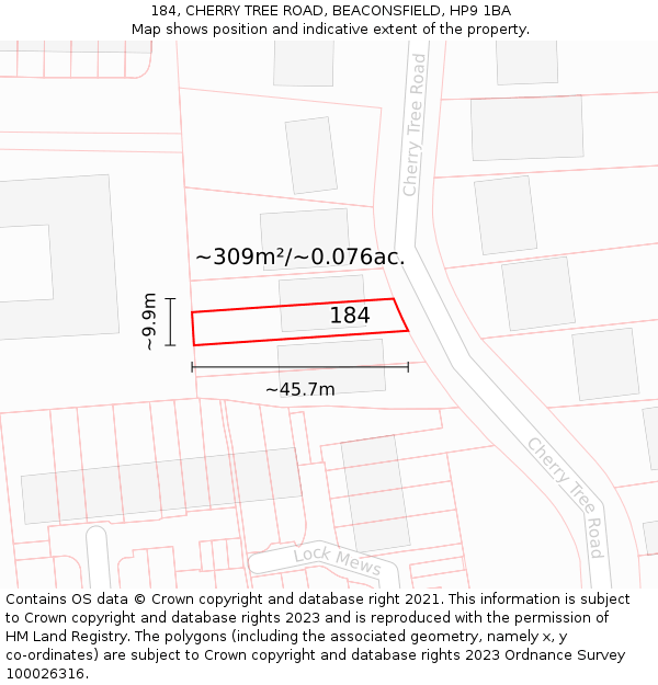 184, CHERRY TREE ROAD, BEACONSFIELD, HP9 1BA: Plot and title map