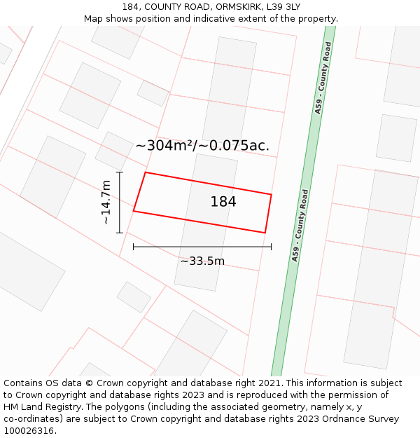 184, COUNTY ROAD, ORMSKIRK, L39 3LY: Plot and title map