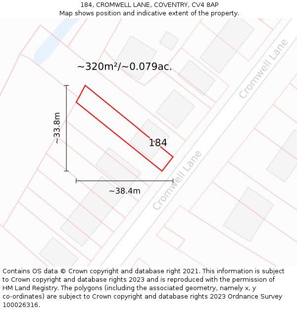 184, CROMWELL LANE, COVENTRY, CV4 8AP: Plot and title map
