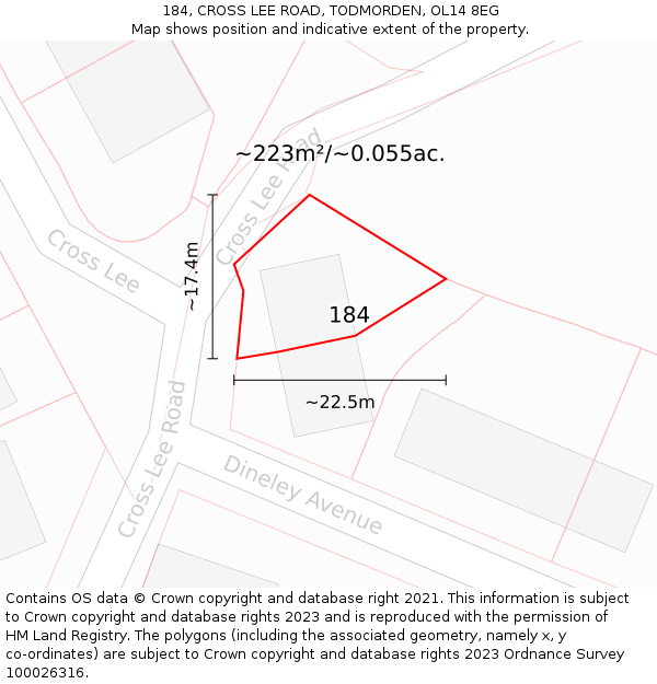 184, CROSS LEE ROAD, TODMORDEN, OL14 8EG: Plot and title map