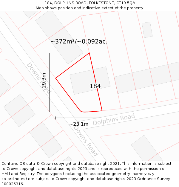 184, DOLPHINS ROAD, FOLKESTONE, CT19 5QA: Plot and title map
