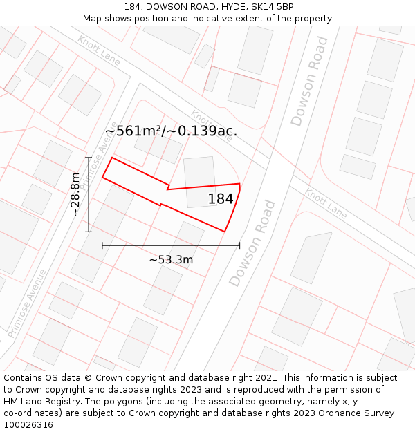 184, DOWSON ROAD, HYDE, SK14 5BP: Plot and title map