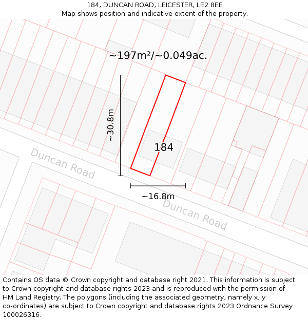 184, DUNCAN ROAD, LEICESTER, LE2 8EE: Plot and title map