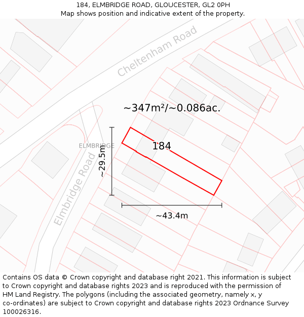 184, ELMBRIDGE ROAD, GLOUCESTER, GL2 0PH: Plot and title map