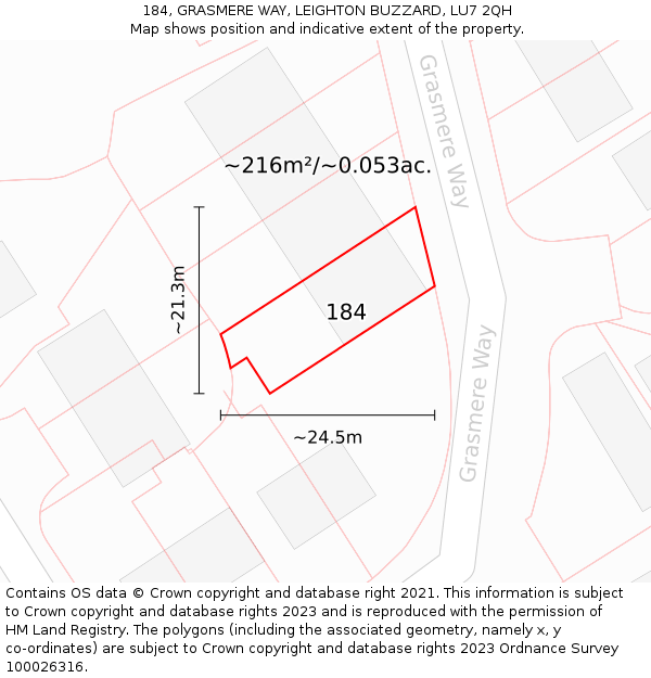 184, GRASMERE WAY, LEIGHTON BUZZARD, LU7 2QH: Plot and title map