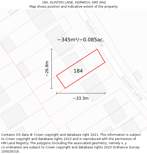 184, GUNTON LANE, NORWICH, NR5 0AQ: Plot and title map