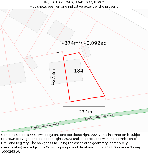 184, HALIFAX ROAD, BRADFORD, BD6 2JR: Plot and title map
