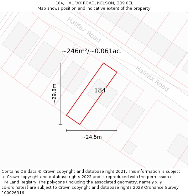 184, HALIFAX ROAD, NELSON, BB9 0EL: Plot and title map