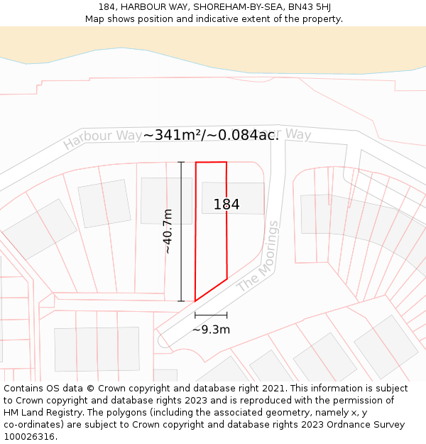 184, HARBOUR WAY, SHOREHAM-BY-SEA, BN43 5HJ: Plot and title map