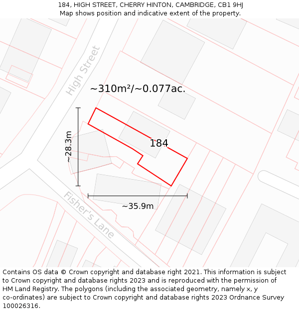 184, HIGH STREET, CHERRY HINTON, CAMBRIDGE, CB1 9HJ: Plot and title map