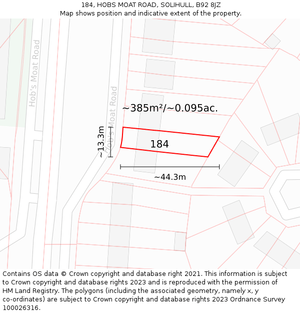 184, HOBS MOAT ROAD, SOLIHULL, B92 8JZ: Plot and title map