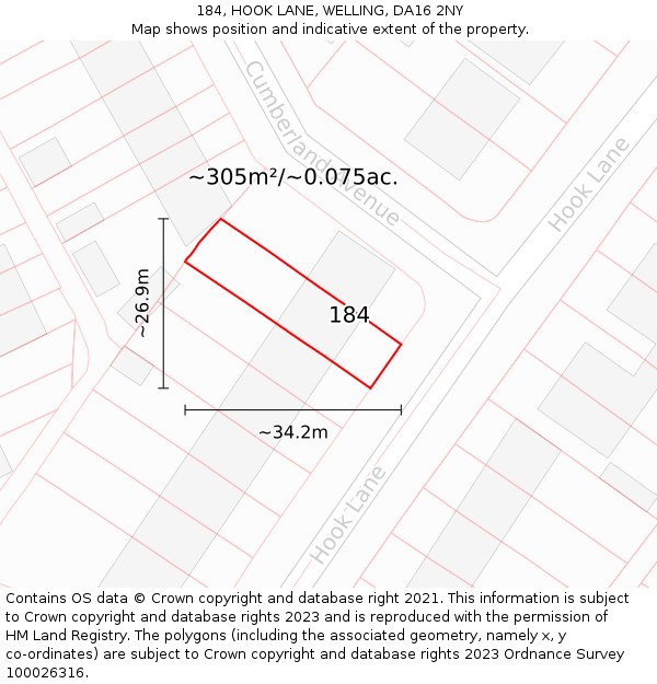 184, HOOK LANE, WELLING, DA16 2NY: Plot and title map