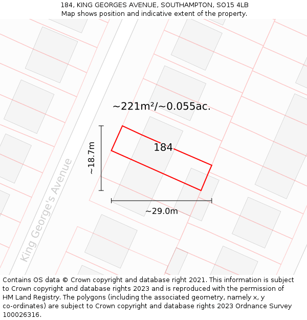 184, KING GEORGES AVENUE, SOUTHAMPTON, SO15 4LB: Plot and title map