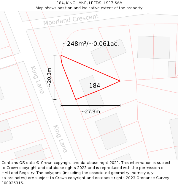 184, KING LANE, LEEDS, LS17 6AA: Plot and title map