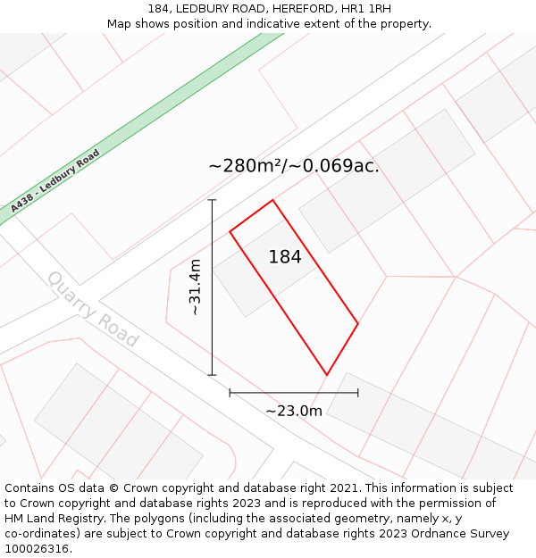 184, LEDBURY ROAD, HEREFORD, HR1 1RH: Plot and title map