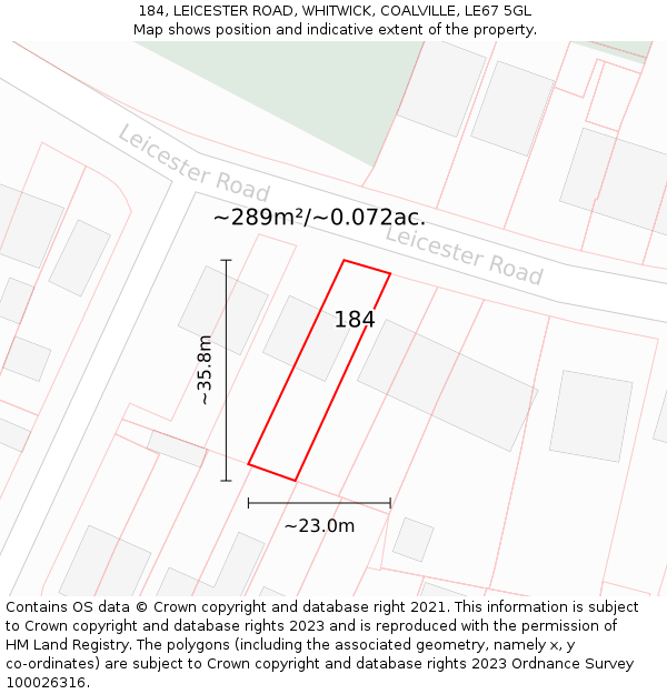 184, LEICESTER ROAD, WHITWICK, COALVILLE, LE67 5GL: Plot and title map