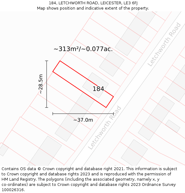 184, LETCHWORTH ROAD, LEICESTER, LE3 6FJ: Plot and title map