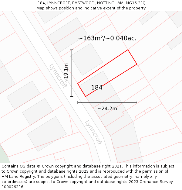 184, LYNNCROFT, EASTWOOD, NOTTINGHAM, NG16 3FQ: Plot and title map