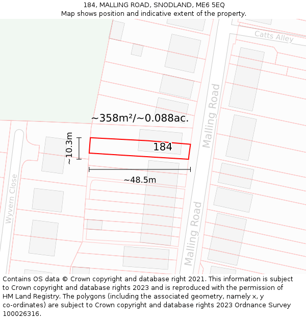 184, MALLING ROAD, SNODLAND, ME6 5EQ: Plot and title map