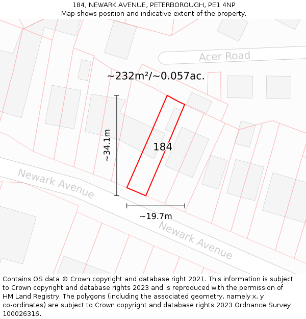 184, NEWARK AVENUE, PETERBOROUGH, PE1 4NP: Plot and title map