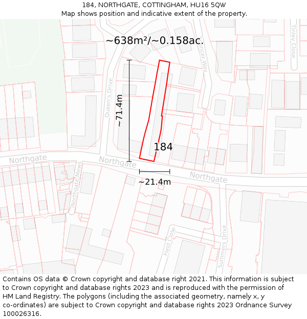 184, NORTHGATE, COTTINGHAM, HU16 5QW: Plot and title map
