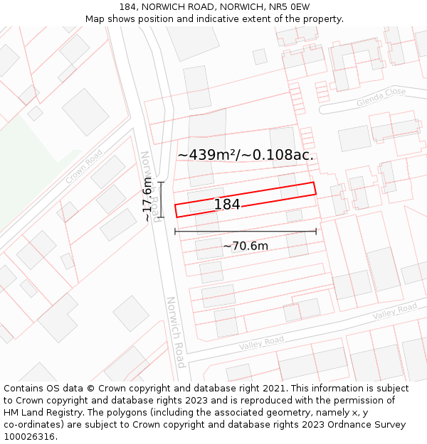 184, NORWICH ROAD, NORWICH, NR5 0EW: Plot and title map