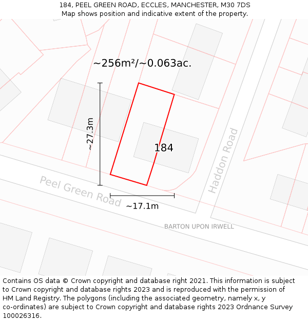 184, PEEL GREEN ROAD, ECCLES, MANCHESTER, M30 7DS: Plot and title map