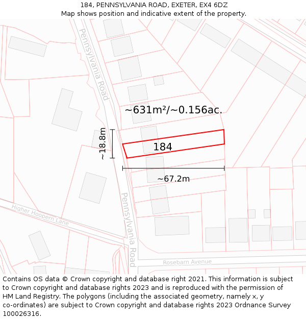 184, PENNSYLVANIA ROAD, EXETER, EX4 6DZ: Plot and title map