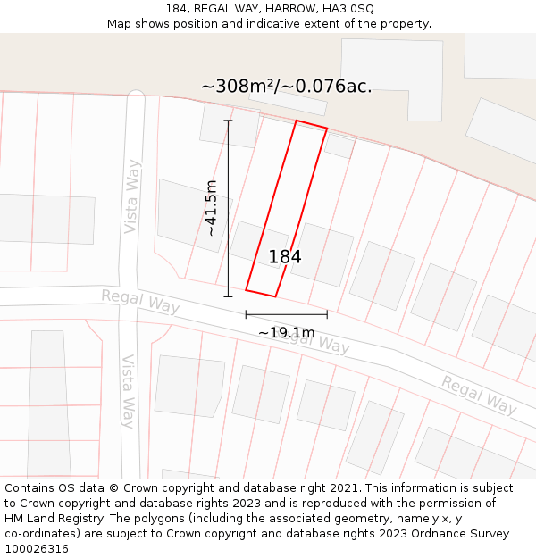 184, REGAL WAY, HARROW, HA3 0SQ: Plot and title map